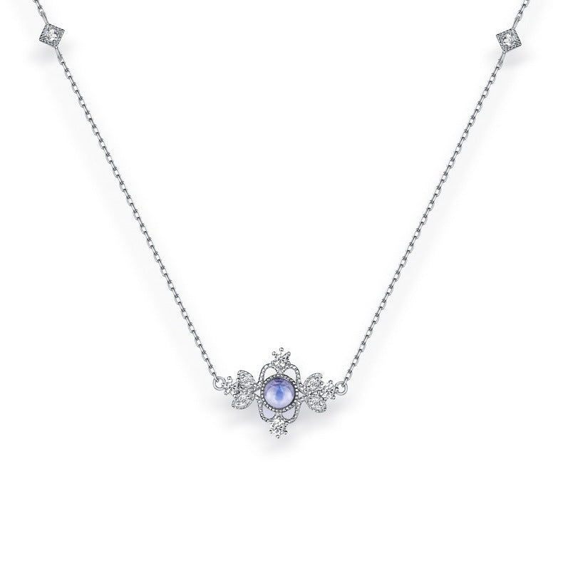 Blå Månsten Halsband i Silver