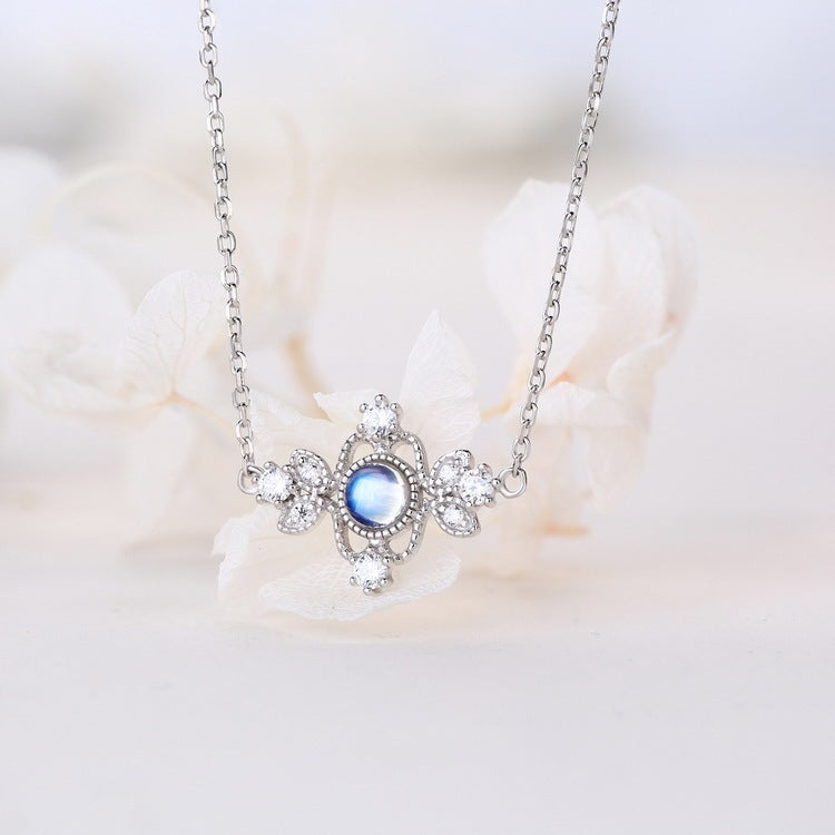 Blå Månsten Halsband i Silver