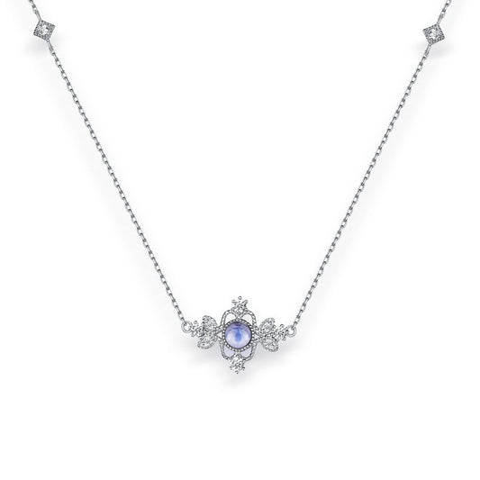 Blå Månsten Halsband i Silver