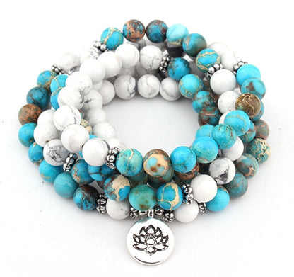 Mala bracelet with 108 beads of natural howlite
