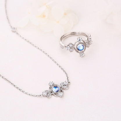 Blå Månsten Halsband i Silver