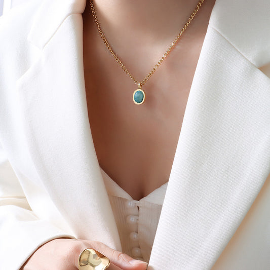 Gold Plated Titanium Steel Necklace with Natural Amazonite