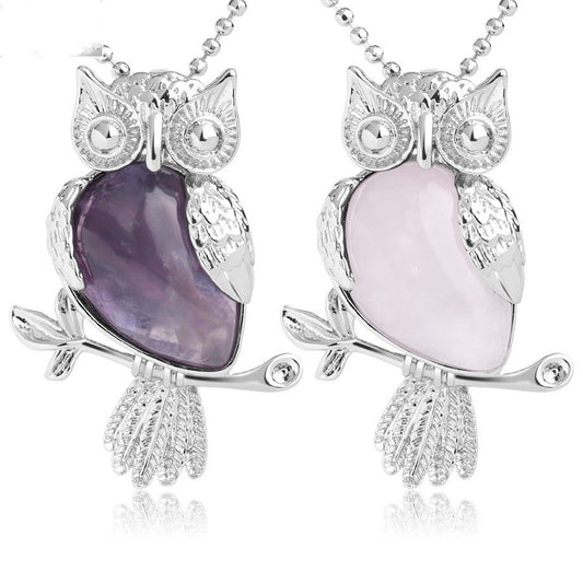 Owl Necklace with Natural Crystal Stones — Symbol of Wisdom and Inner Strength