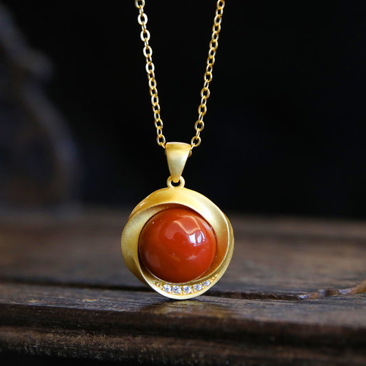 Natural Necklace with Red Agate in Sterling Silver
