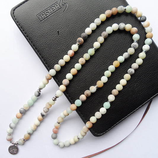 Mala bracelet with 108 beads in matte amazonite