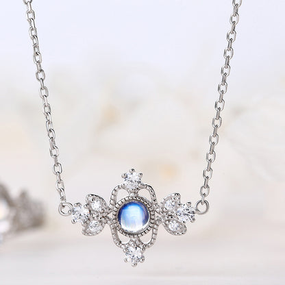 Blå Månsten Halsband i Silver