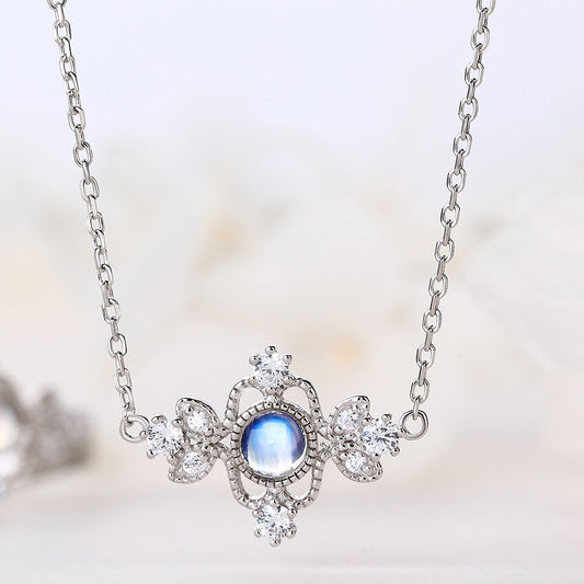 Blå Månsten Halsband i Silver