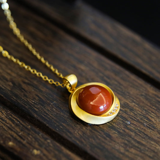 Natural Necklace with Red Agate in Sterling Silver